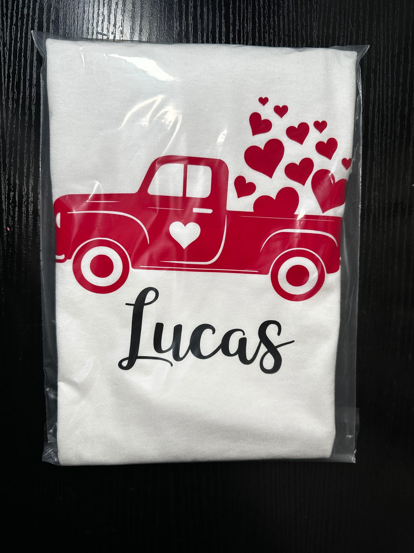 Personalized Valentine's Day Hearts Truck T-shirt Outfit Youth 2T-5T XS-XL