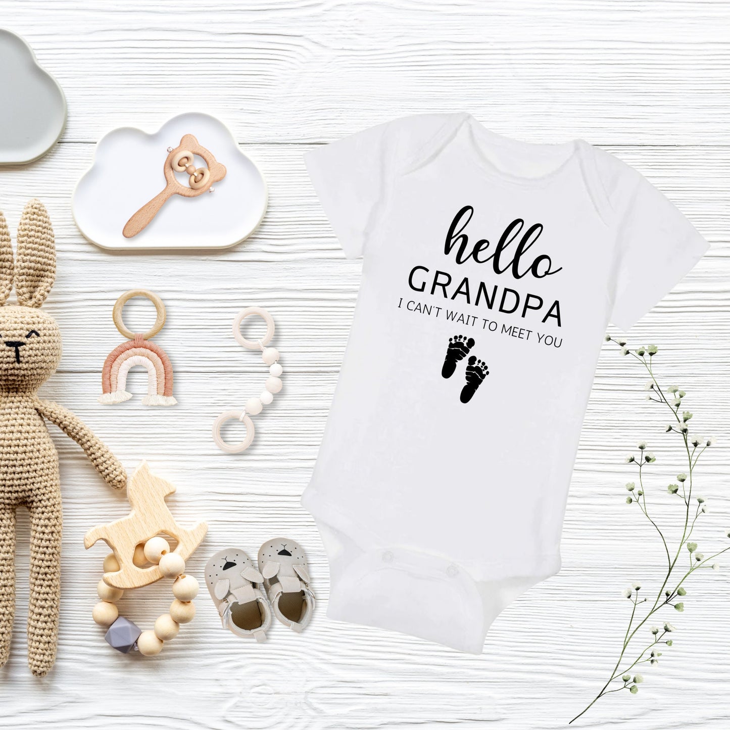 Hello Grandpa...I can't wait to see you - Pregnancy Announcement Bodysuit - Coming Soon Baby Bodysuit- Baby Name Bodysuit