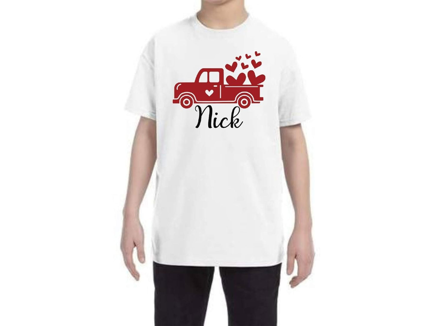 Personalized Valentine's Day Hearts Truck T-shirt Outfit Youth 2T-5T XS-XL