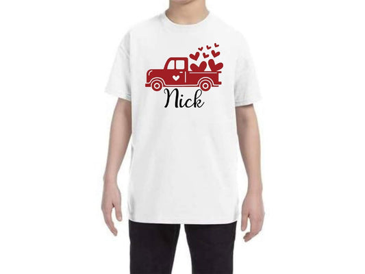 Personalized Valentine's Day Hearts Truck T-shirt Outfit Youth 2T-5T XS-XL