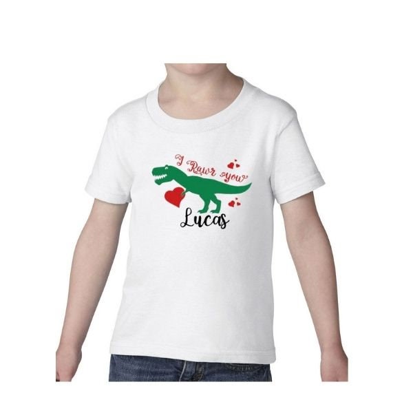 Personalized Valentine's Day Hearts Dinosaurs T-shirt Outfit Youth 2T-5T XS-XL