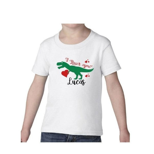 Personalized Valentine's Day Hearts Dinosaurs T-shirt Outfit Youth 2T-5T XS-XL