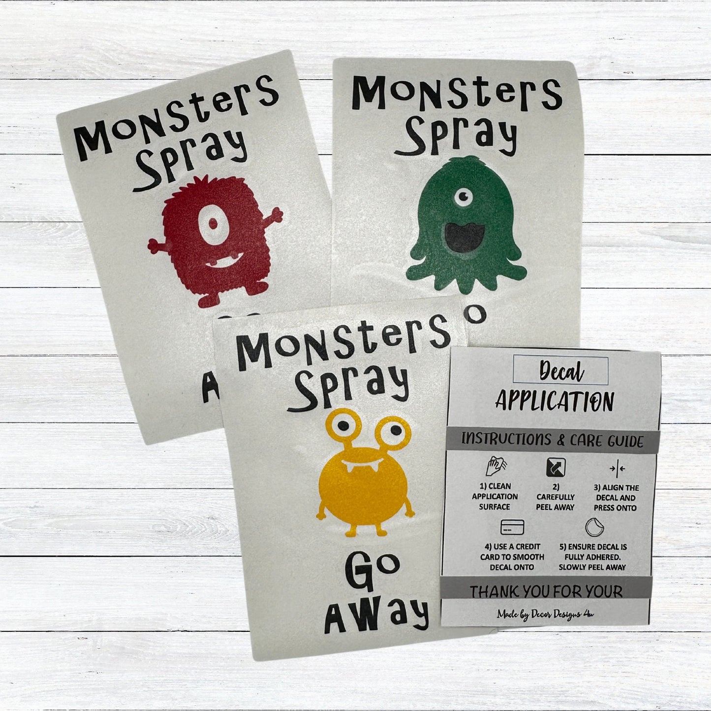 Monster Spray Go Away Decal, Monster Spray Stay Away Label, Set of (3)