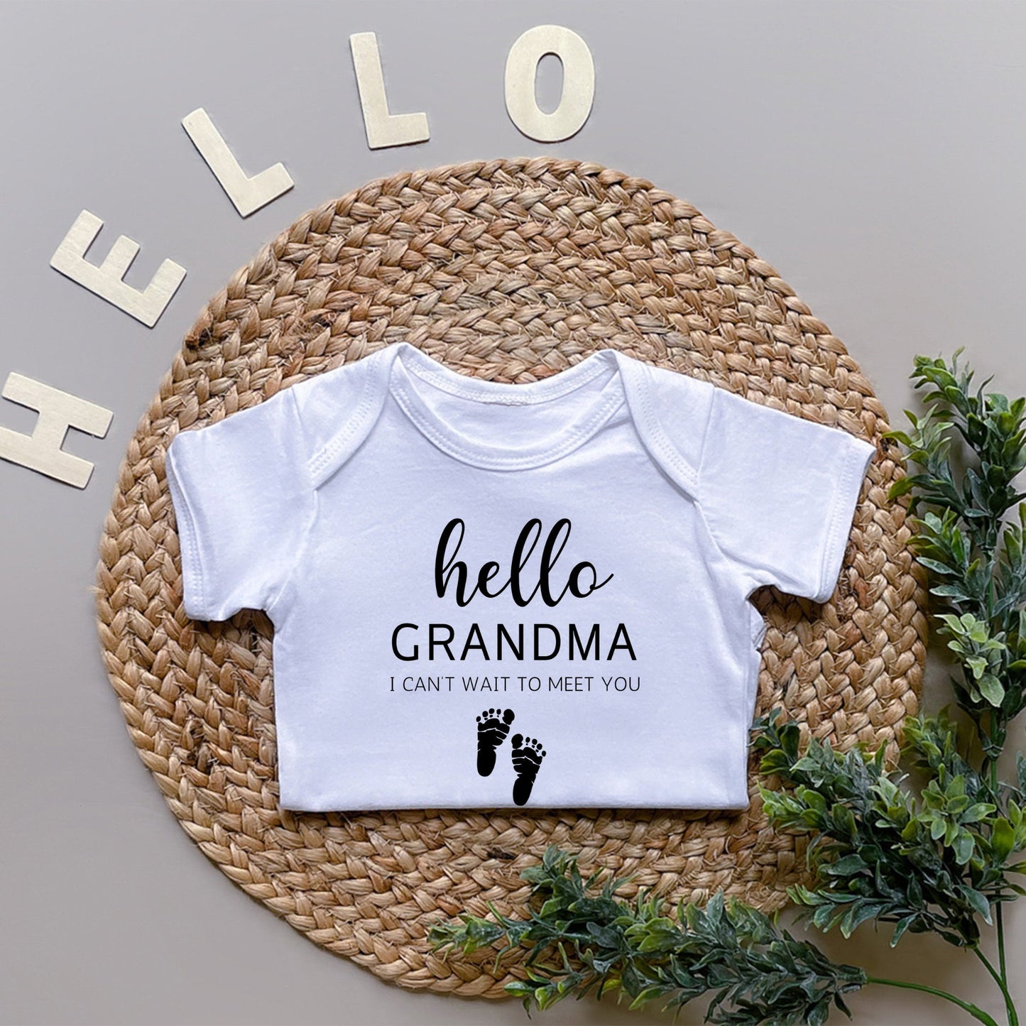 Hello Grandma...I can't wait to see you - Pregnancy Announcement Bodysuit - Coming Soon Baby Bodysuit- Baby Name Bodysuit