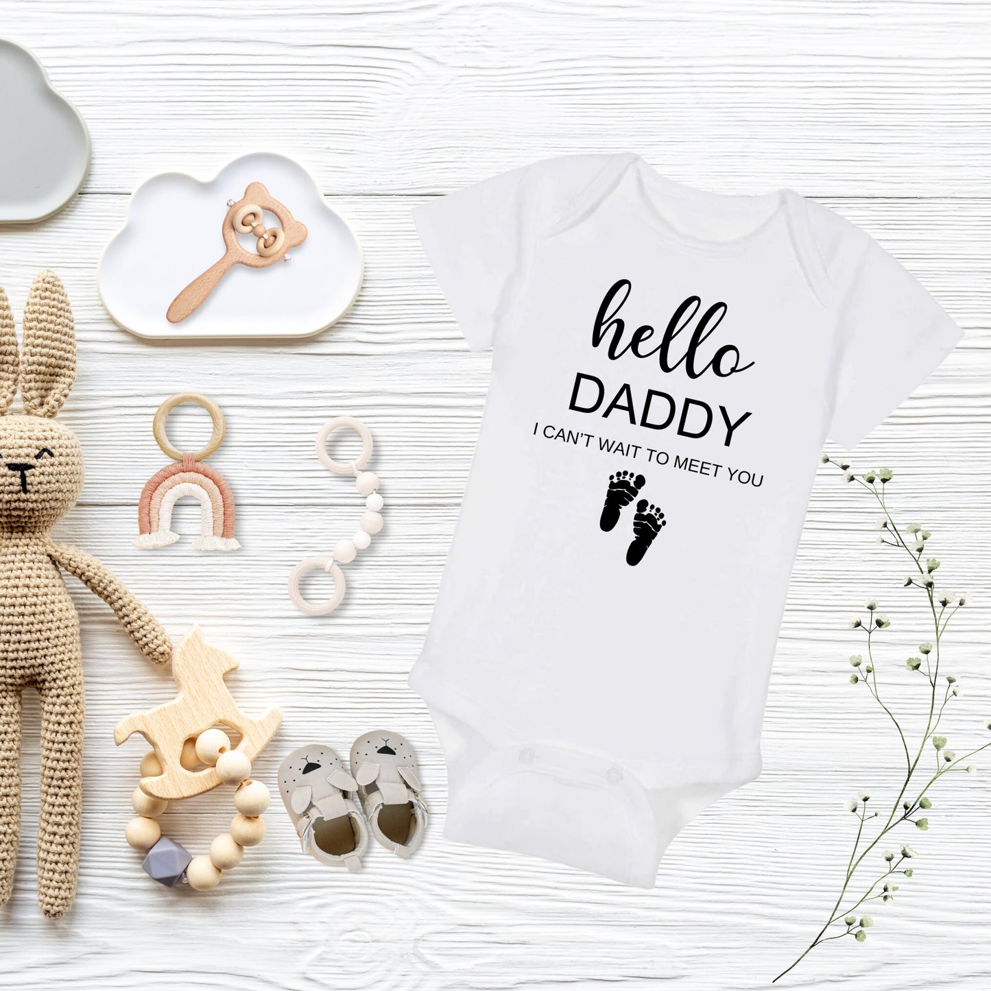 Hello Daddy...I can't wait to see you - Pregnancy Announcement Bodysuit - Coming Soon Baby Bodysuit- Baby Name Bodysuit