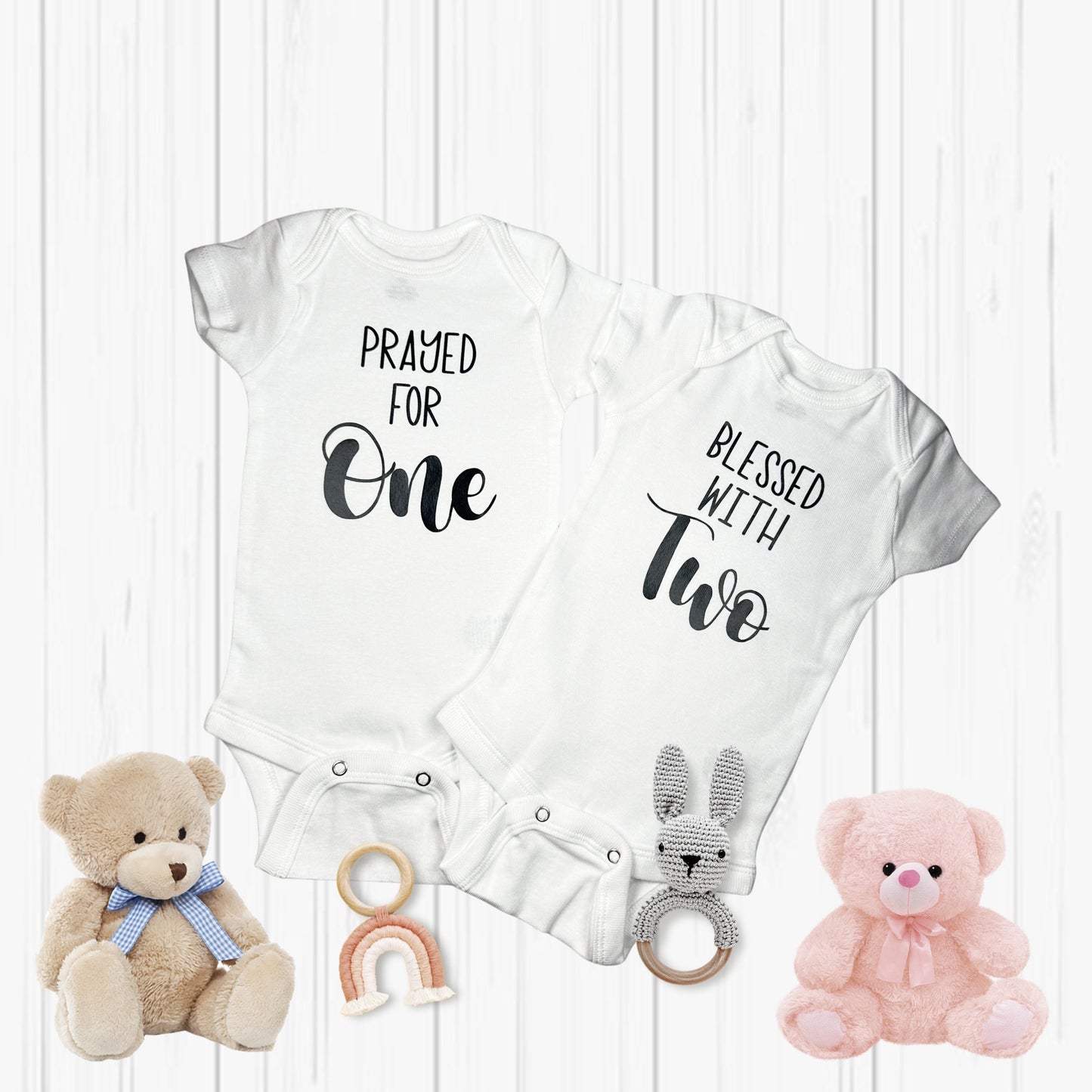 Twins Baby Pregnancy announcement Bodysuit, Prayed for One, Blessed with Two, Baby reveal Bodysuit, Gift