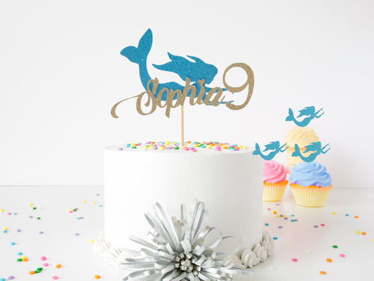 Personalized Mermaid Cake Topper, Any Name and Age, Mermaid Birthday Party Decorations