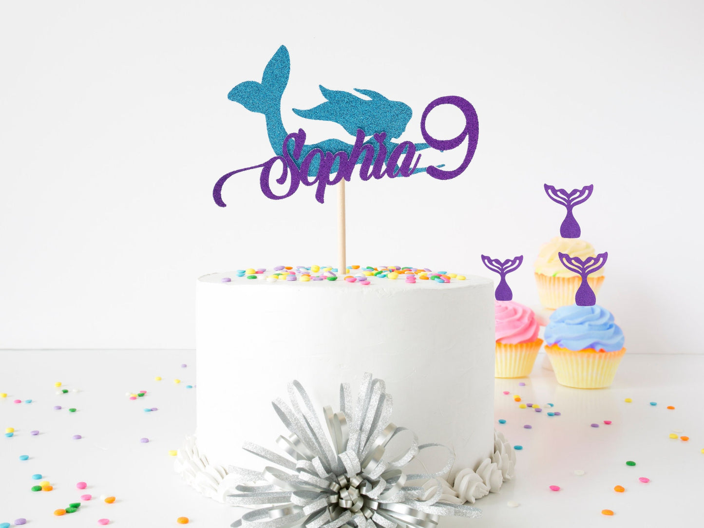 Personalized Mermaid Cake Topper, Any Name and Age, Mermaid Birthday Party Decorations