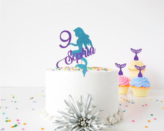 Personalized Mermaid Cake Topper, Any Name and Age, Mermaid Birthday Party Decorations