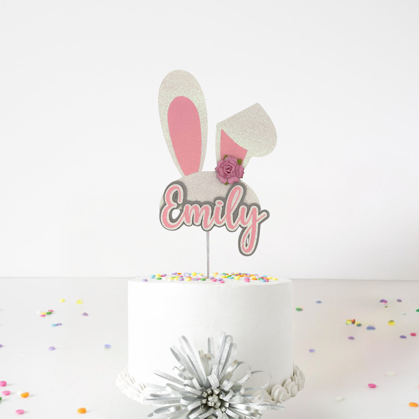 Any Name Easter Bunny Ears Custom 3D Cake Topper, Pink