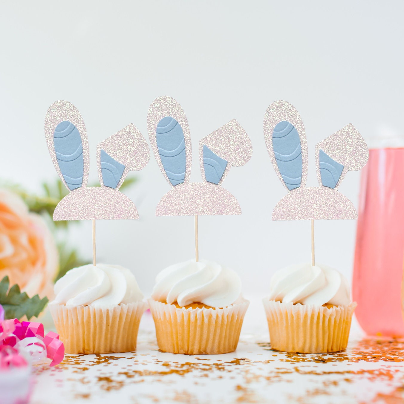 Easter Bunny Ears Cupcake Toppers, Gender Reveal, Birthday, Easter, Baby Shower