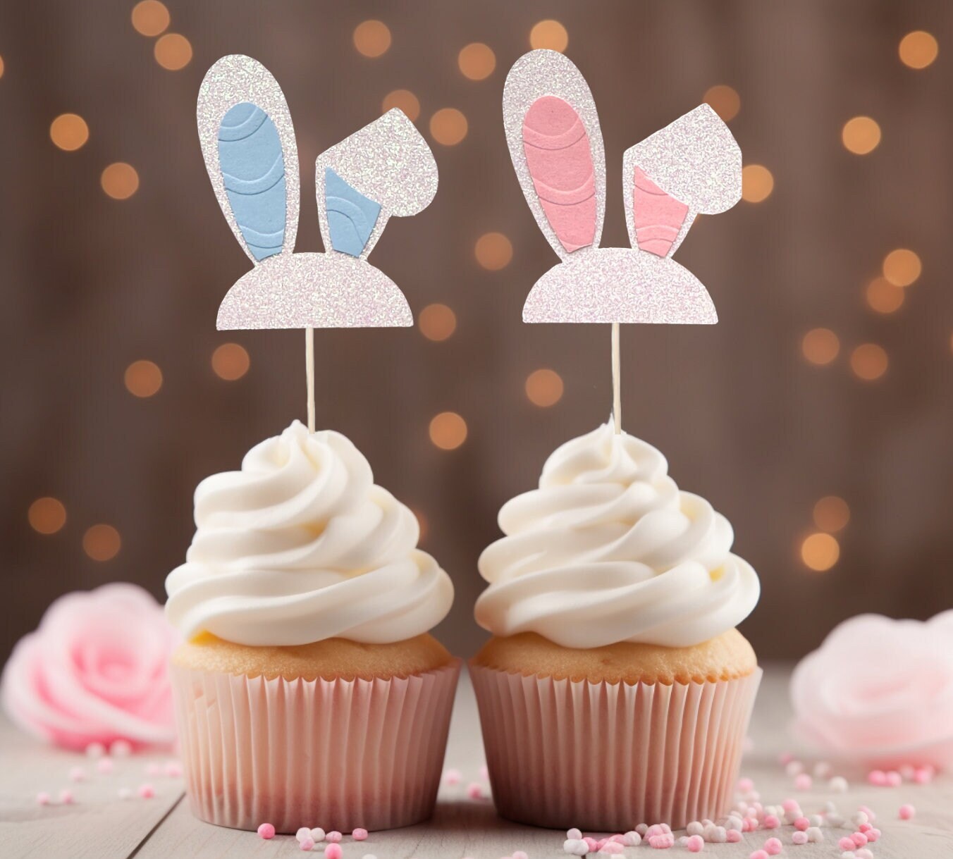 Easter Bunny Ears Cupcake Toppers, Gender Reveal, Birthday, Easter, Baby Shower