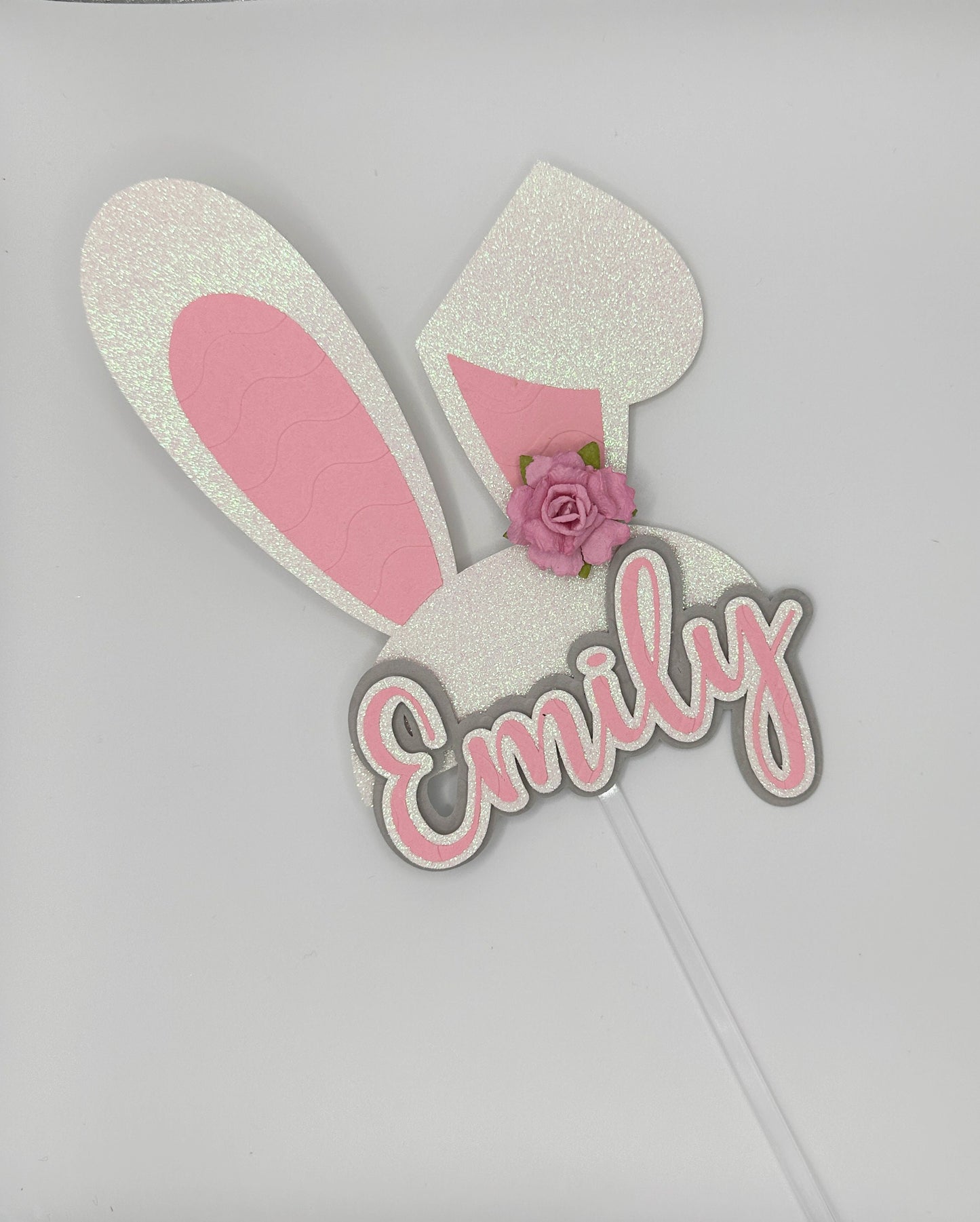 Any Name Easter Bunny Ears Custom 3D Cake Topper, Pink