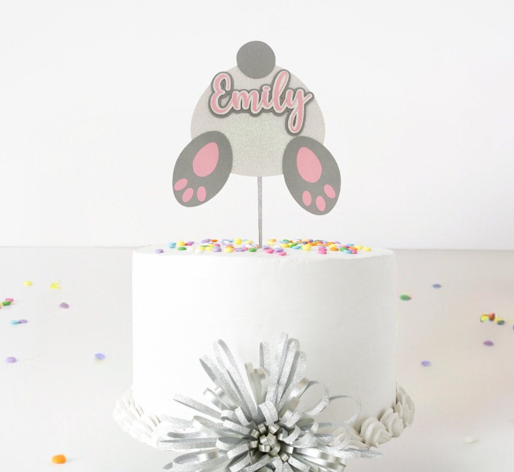 Any Name Easter Bunny Tail Custom 3D Cake Topper, Pink