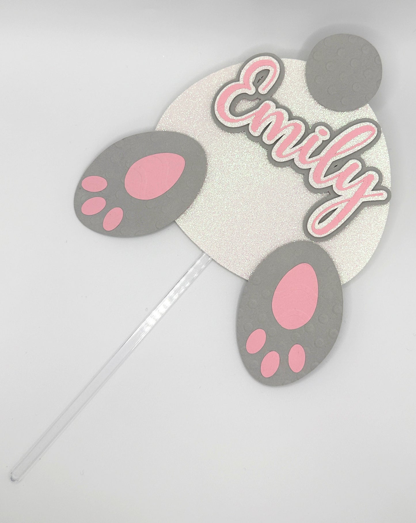 Any Name Easter Bunny Tail Custom 3D Cake Topper, Pink