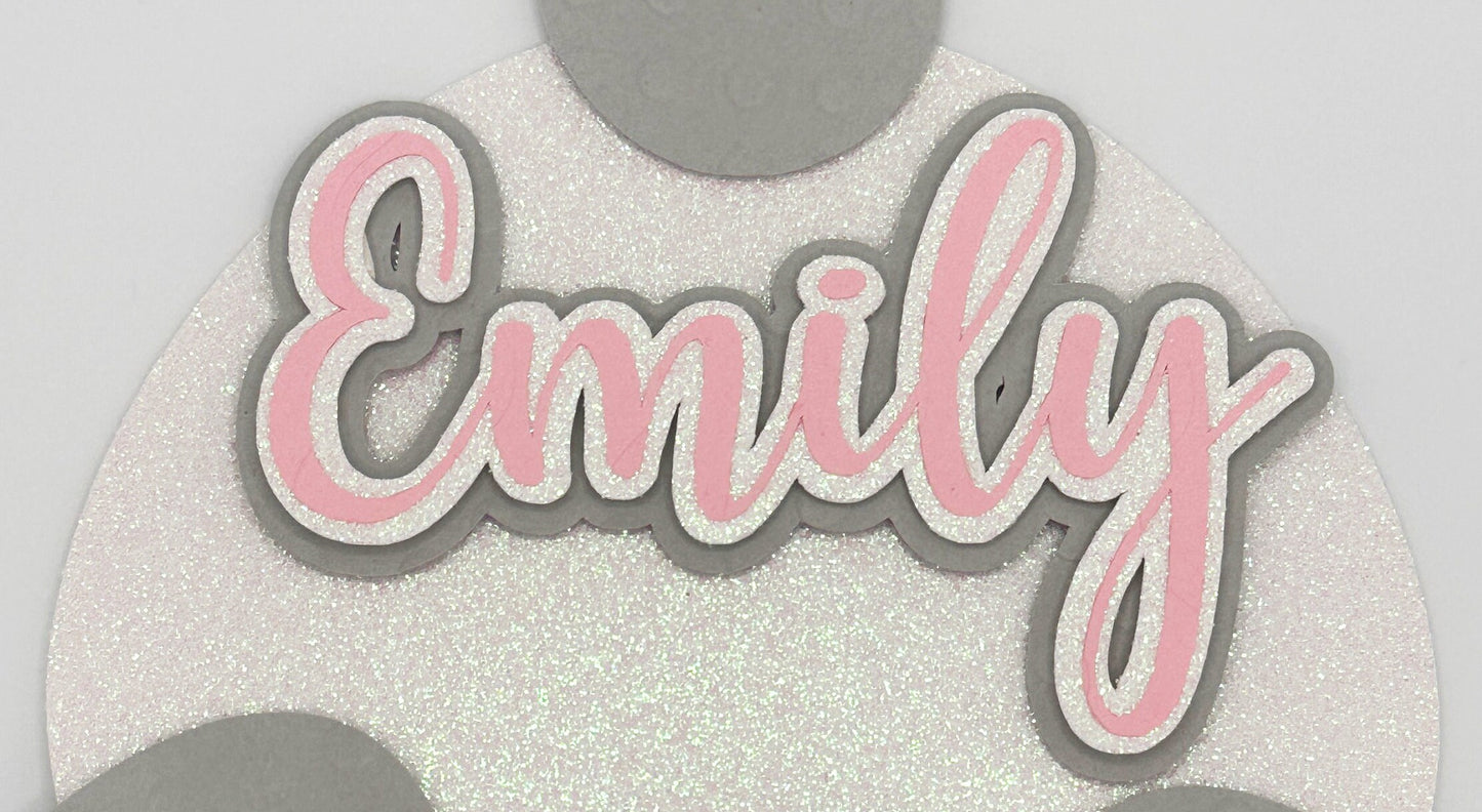 Any Name Easter Bunny Tail Custom 3D Cake Topper, Pink