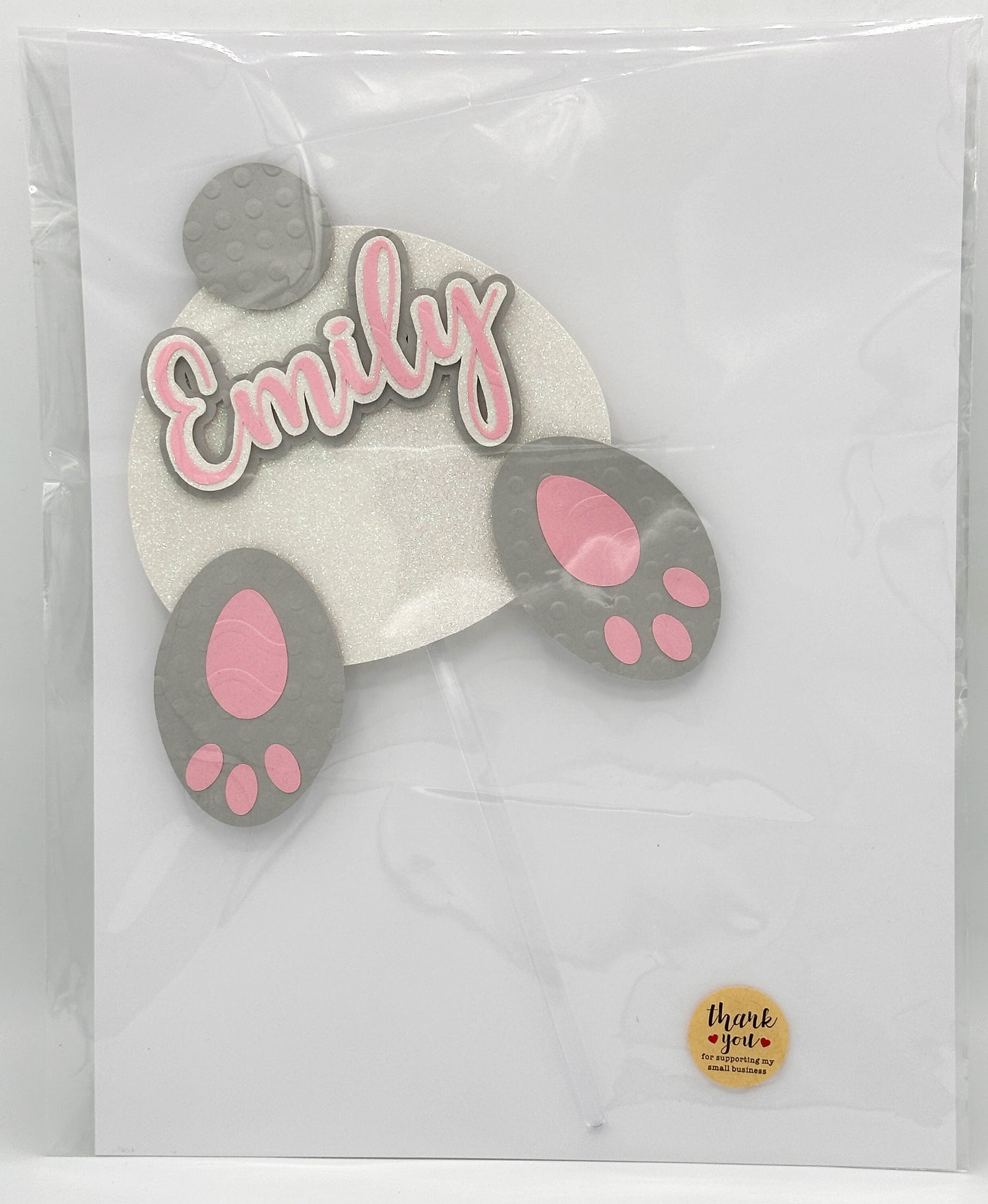 Any Name Easter Bunny Tail Custom 3D Cake Topper, Pink