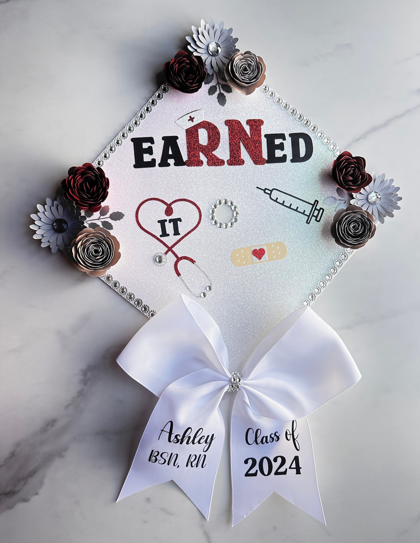 Custom RN Nurse Graduation Cap Topper, Grad Cap Custom, Custom Grad Cap, Nurse Cap Topper, BSN, RN Cap Custom Topper