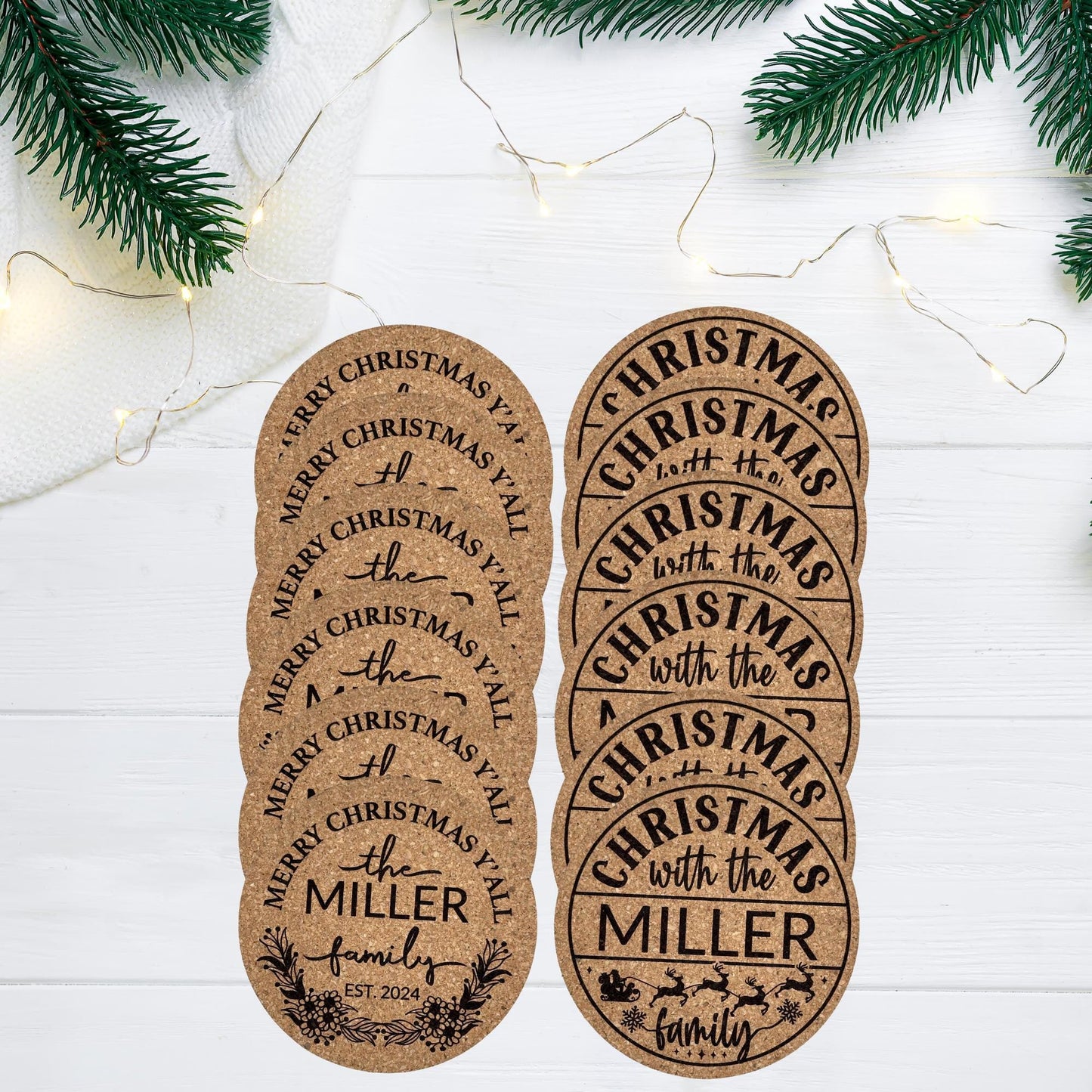 Personalize Cork Coasters, Custom Cork Coasters, Happy Holidays, Merry Christmas Coasters, Personalize Christmas