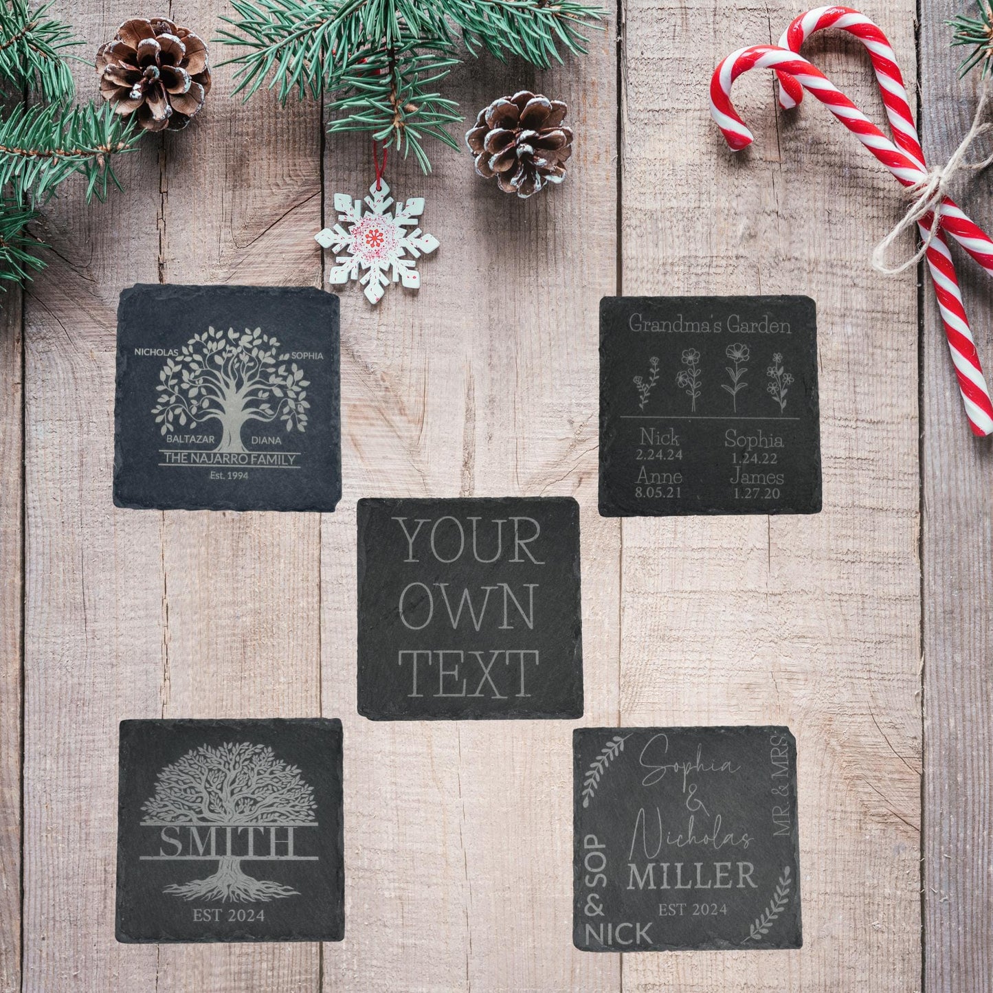 Personalize Slate Coasters Set of (4), Your own Text, Custom Slate Coasters