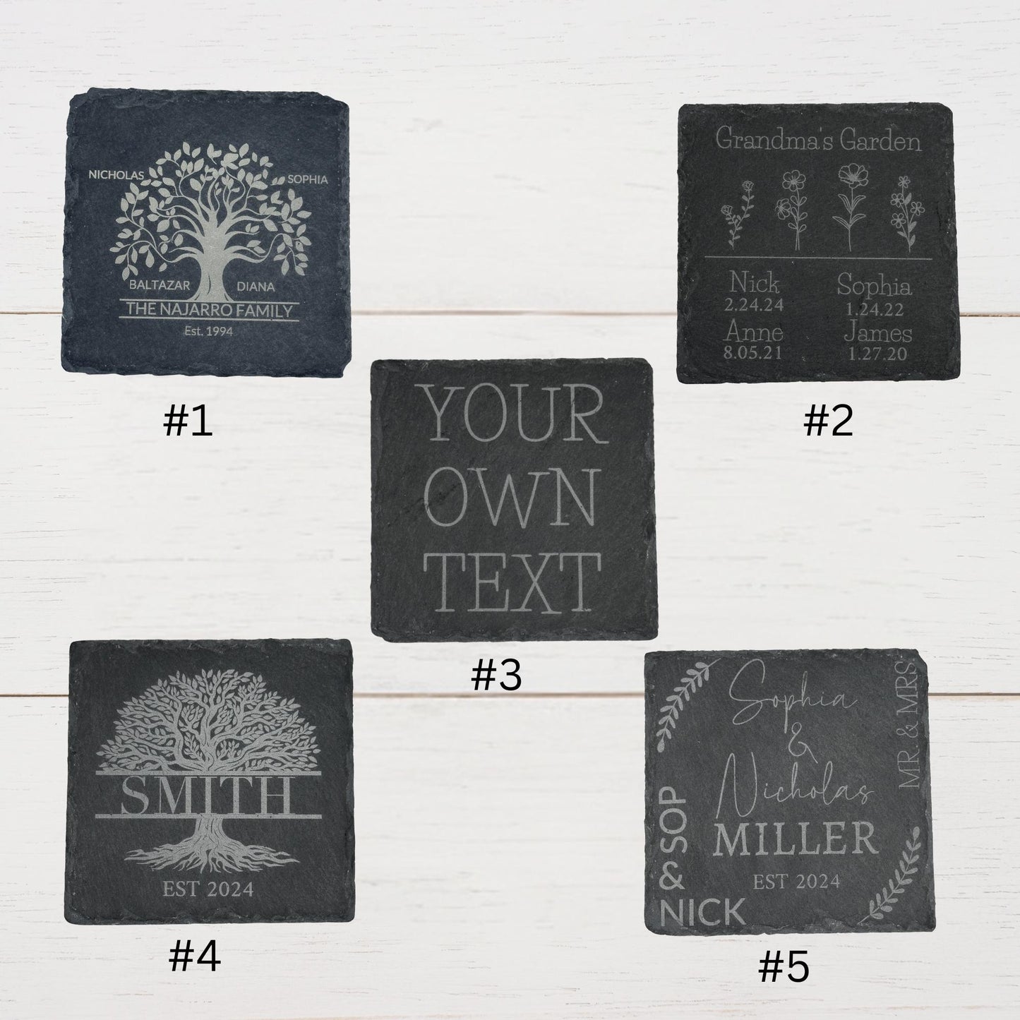 Personalize Slate Coasters Set of (4), Your own Text, Custom Slate Coasters