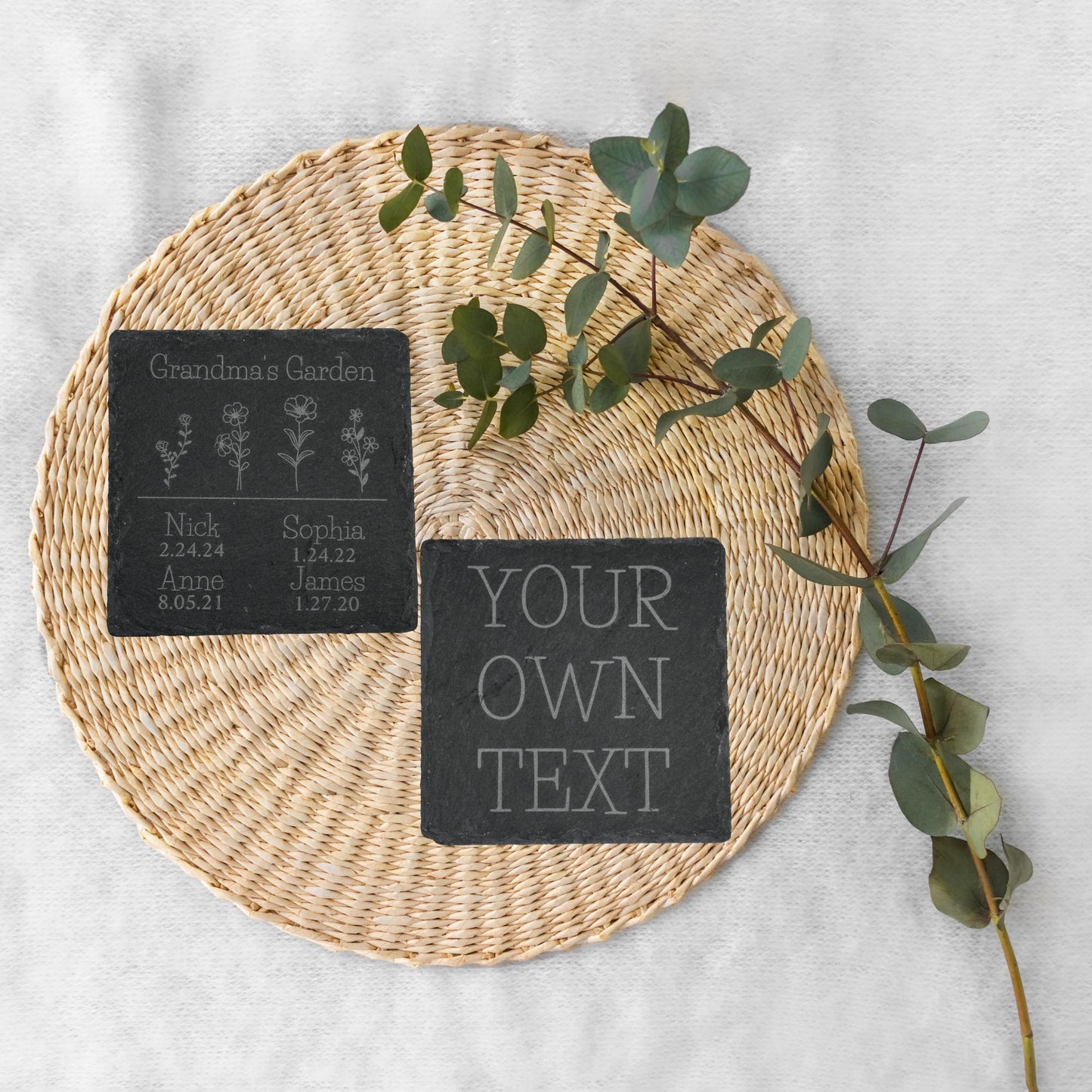 Personalize Slate Coasters Set of (4), Your own Text, Custom Slate Coasters