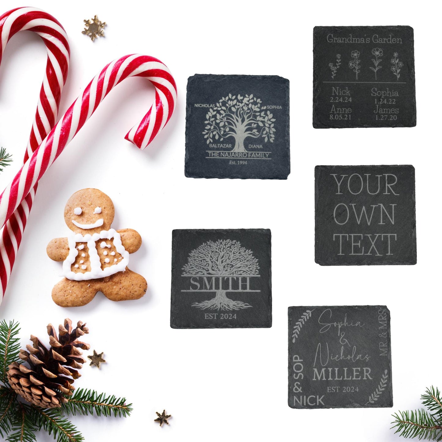 Personalize Slate Coasters Set of (4), Your own Text, Custom Slate Coasters