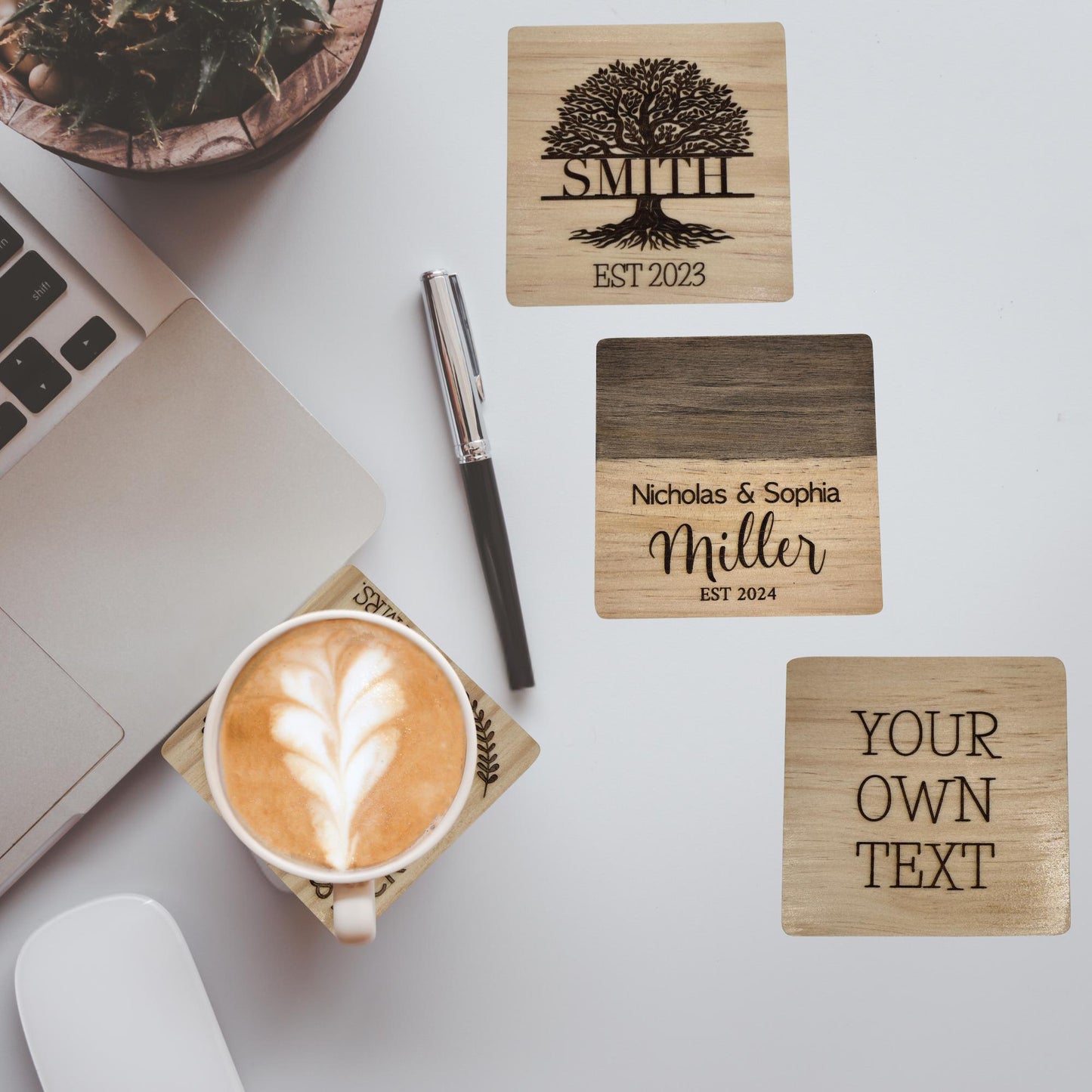 Personalize Wooden Coasters Set of 4