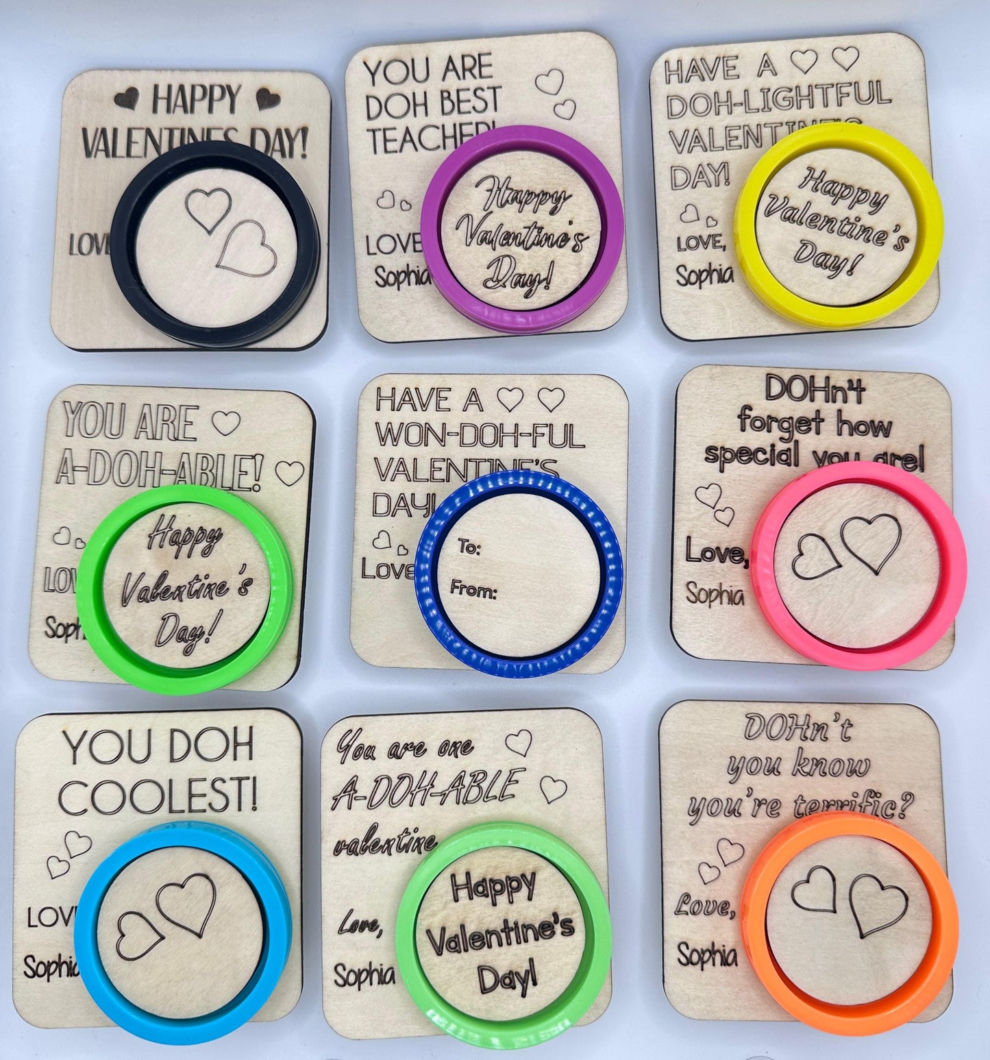 Play-Doh Valentines Cards, Wooden Valentines, Personalized Valentines Cards, Kids Valentines Card (Set of 6)