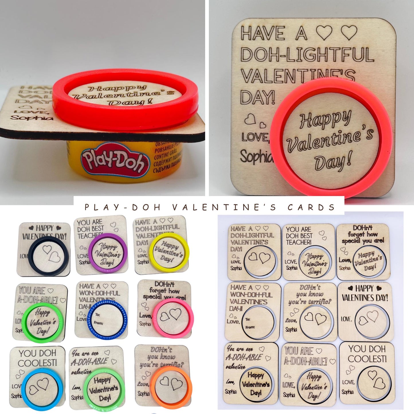 Play-Doh Valentines Cards, Wooden Valentines, Personalized Valentines Cards, Kids Valentines Card (Set of 6)