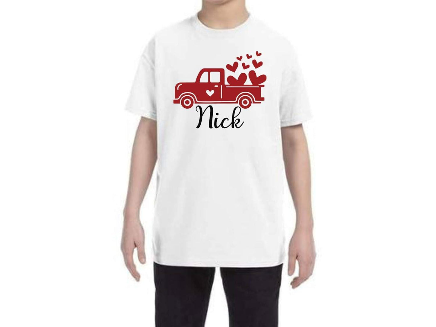 Personalized Valentine's Day Hearts Truck T-shirt Outfit  Toddler, Youth