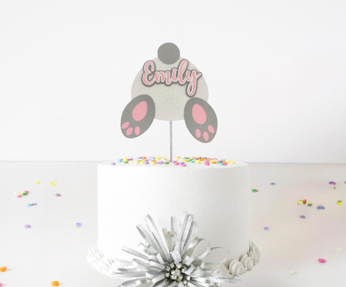 Any Name Easter Bunny Tail Custom 3D Cake Topper, Pink