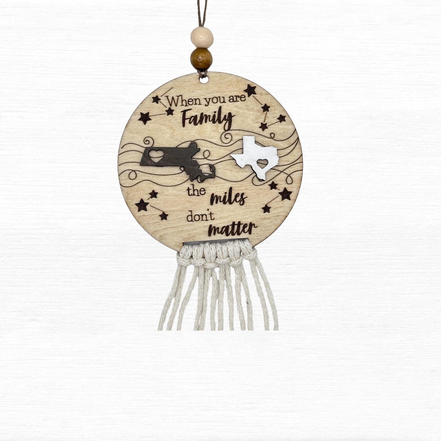 Long Distance Car Charm, Miles Apart Gift, Long Distance Family Friends, Togetherness Car Charm Gift, Custom State Gift