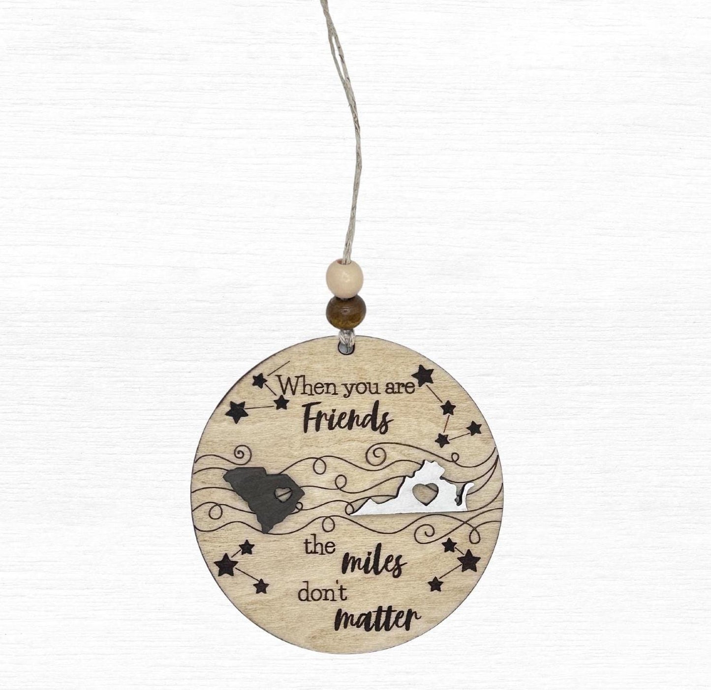 Long Distance Car Charm, Miles Apart Gift, Long Distance Family Friends, Togetherness Car Charm Gift, Custom State Gift