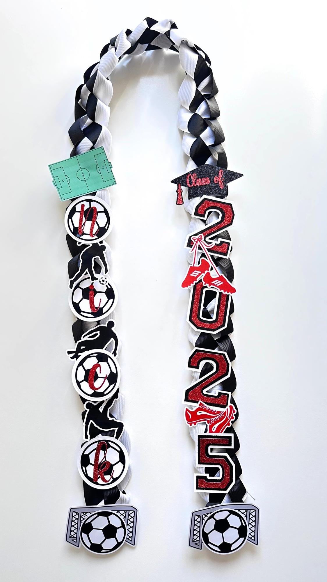Graduation Lei Soccer, Lei Sports Promotion Graduation Ribbon, Lei 2025 Senior graduation, Gift Lei Senior Night, Gift Lei Braided Ribbon